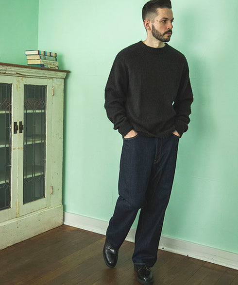 MR.OLIVE/RINSE WASH 12oz CRUNCH DEINIM / 5 POCKET WIDE JEANS ミスターオリーブ/リンスウォッシュ12ozクランチデニム/5ポケットワイドジーンズ